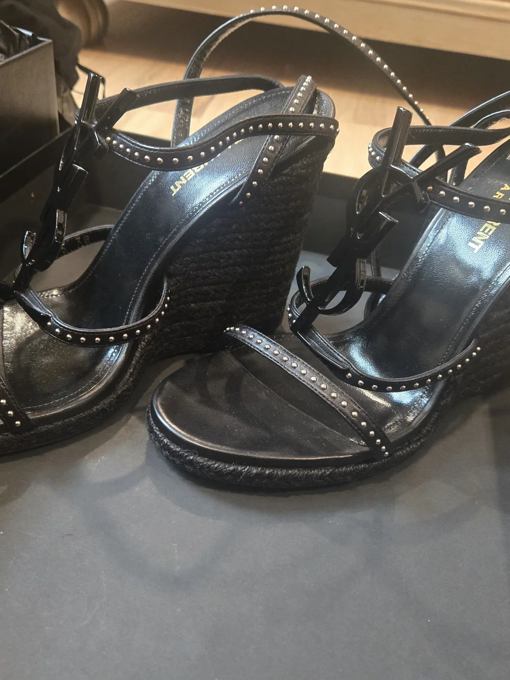 Saint Laurent Black Logo-Strap Women's Sandals
